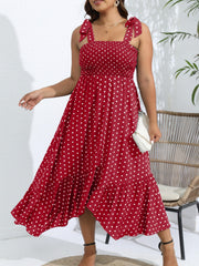 Polka Dots Tie Shoulder Maxi Dress