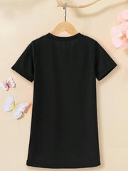 Cartoon Sloth & Letter Graphic T-shirt Dress for Girls