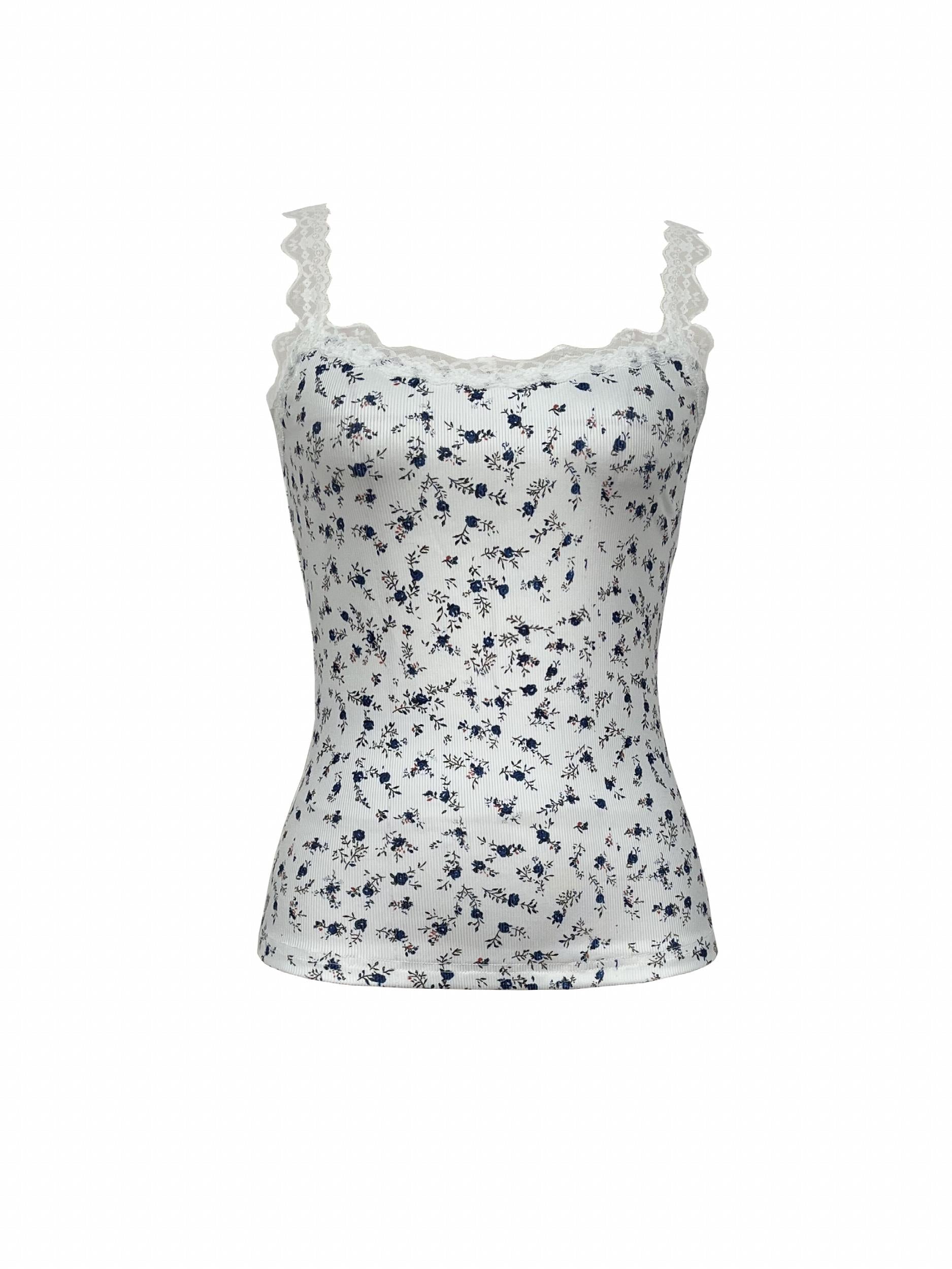 Floral Lace Strap Top Sexy Backless Cami for Women