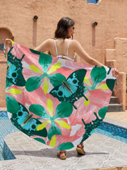 Butterfly Floral Print Tie Shoulder Cover Up Dress