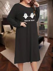 Halloween Ghost Print Nightdress Long Sleeve