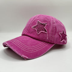 Glitter Star Ripped Baseball Cap Distressed Dad Hats Women
