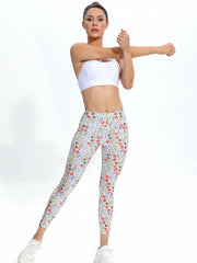 Plant Graphic Yoga Pants High Waist With Pocket Slim Fit Sports Workout
