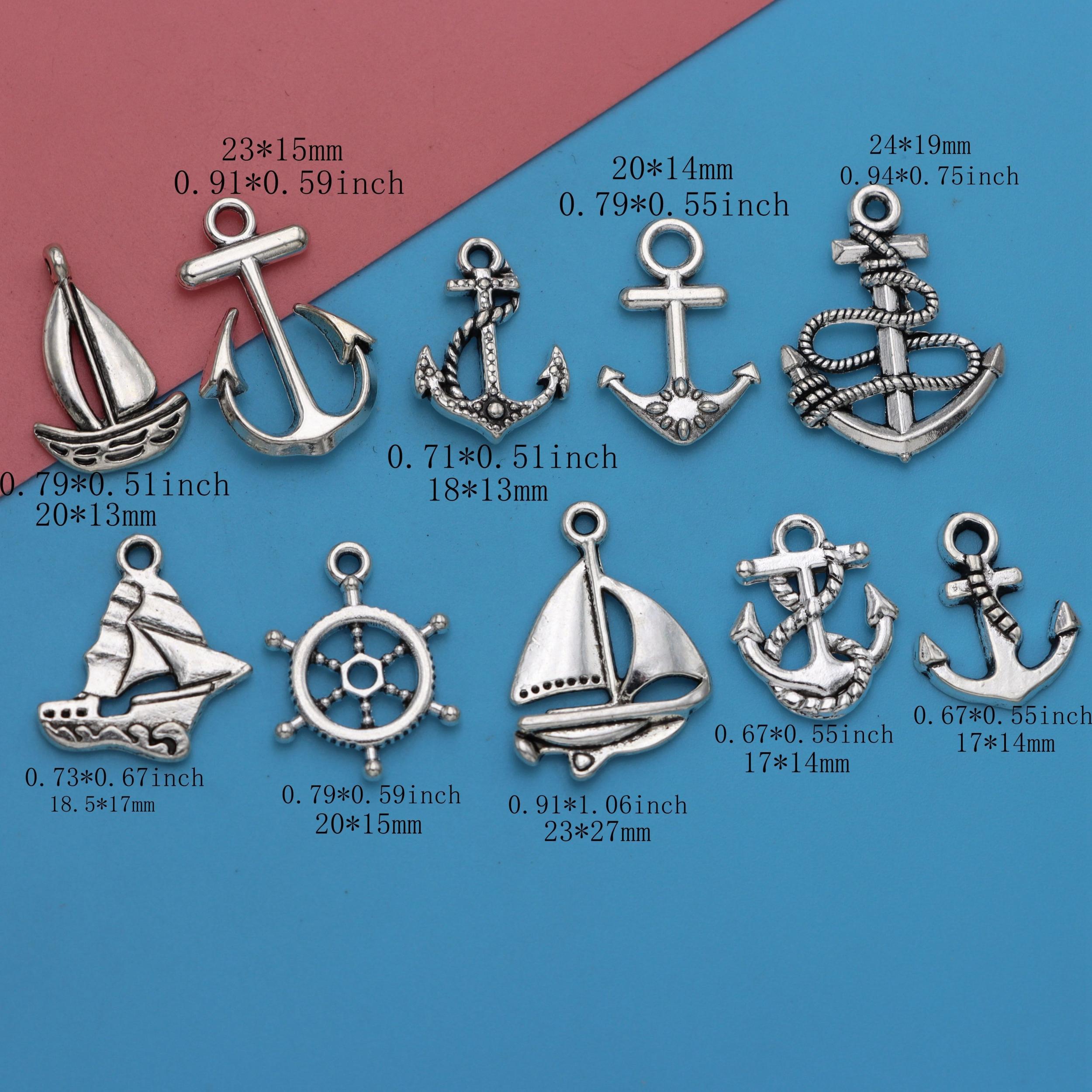 20pcs Antique Silver Anchor Rudder Boat Charms Pendants DIY Bracelet Supplies
