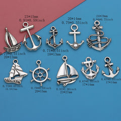 20pcs Antique Silver Anchor Rudder Boat Charms Pendants DIY Bracelet Supplies