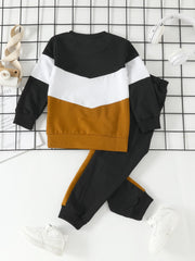 2pcs Baby Boys Splicing Pullover Round Neck Long Sleeve Sweatshirt & Pant Set
