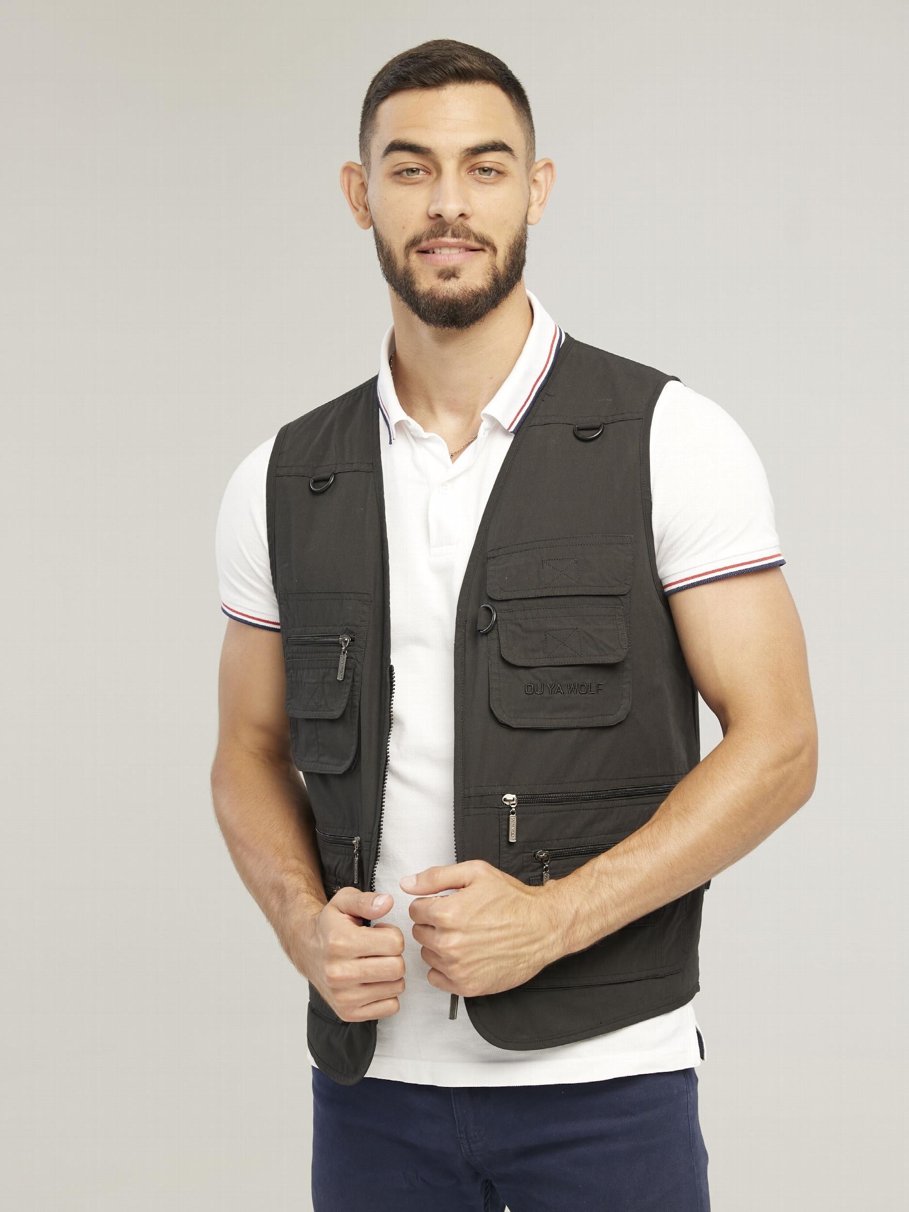Men's Poplin Outdoors Travel Sports Pockets Utility Work Fishing Cargo Vest