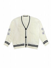 Star Embroidered Contrast Trim Cardigan Long Sleeve Casual Fall Winter