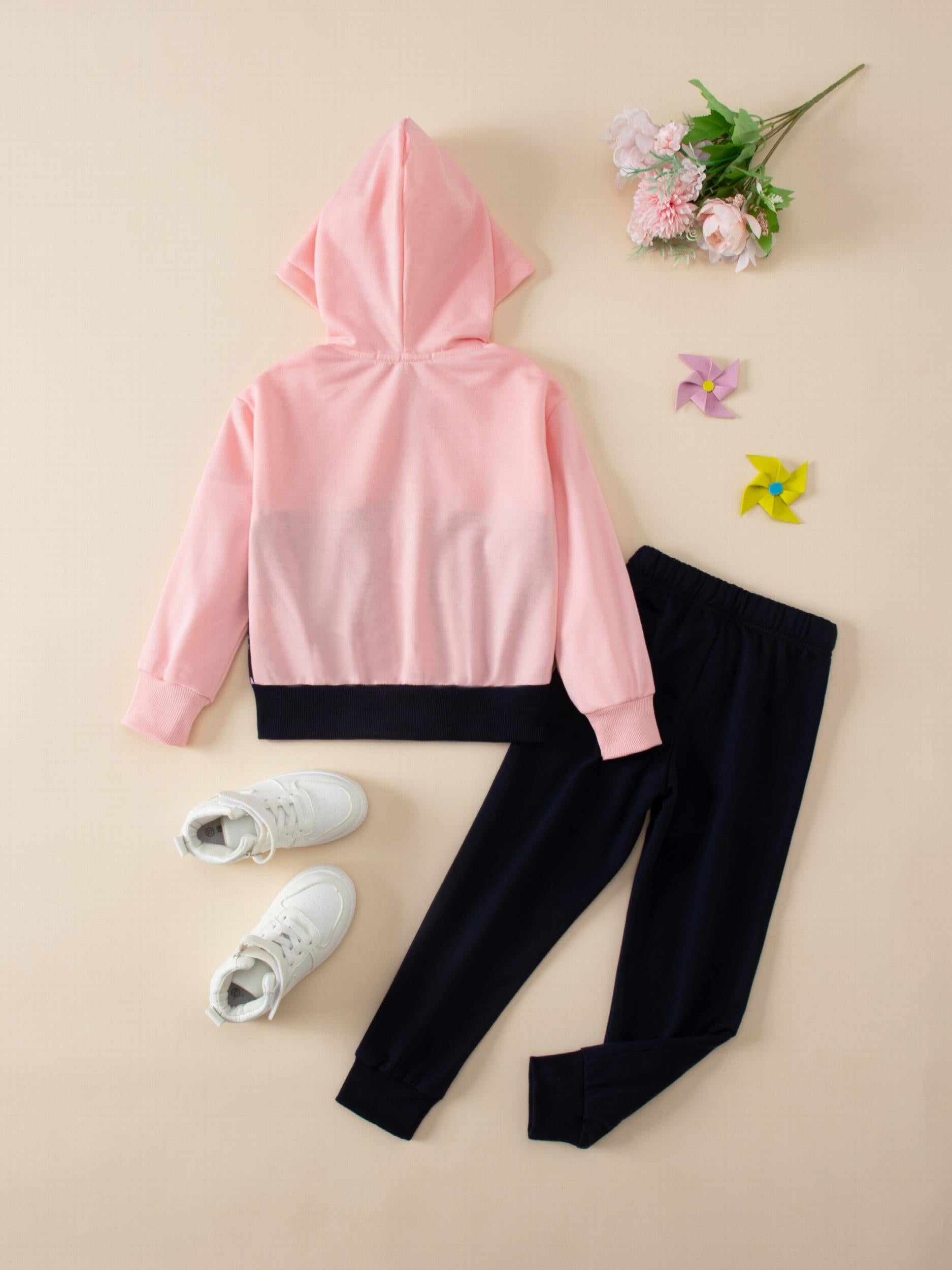 Girl's POWER GIRL Zip Hoodie & Sweatpants Set for Spring/Fall
