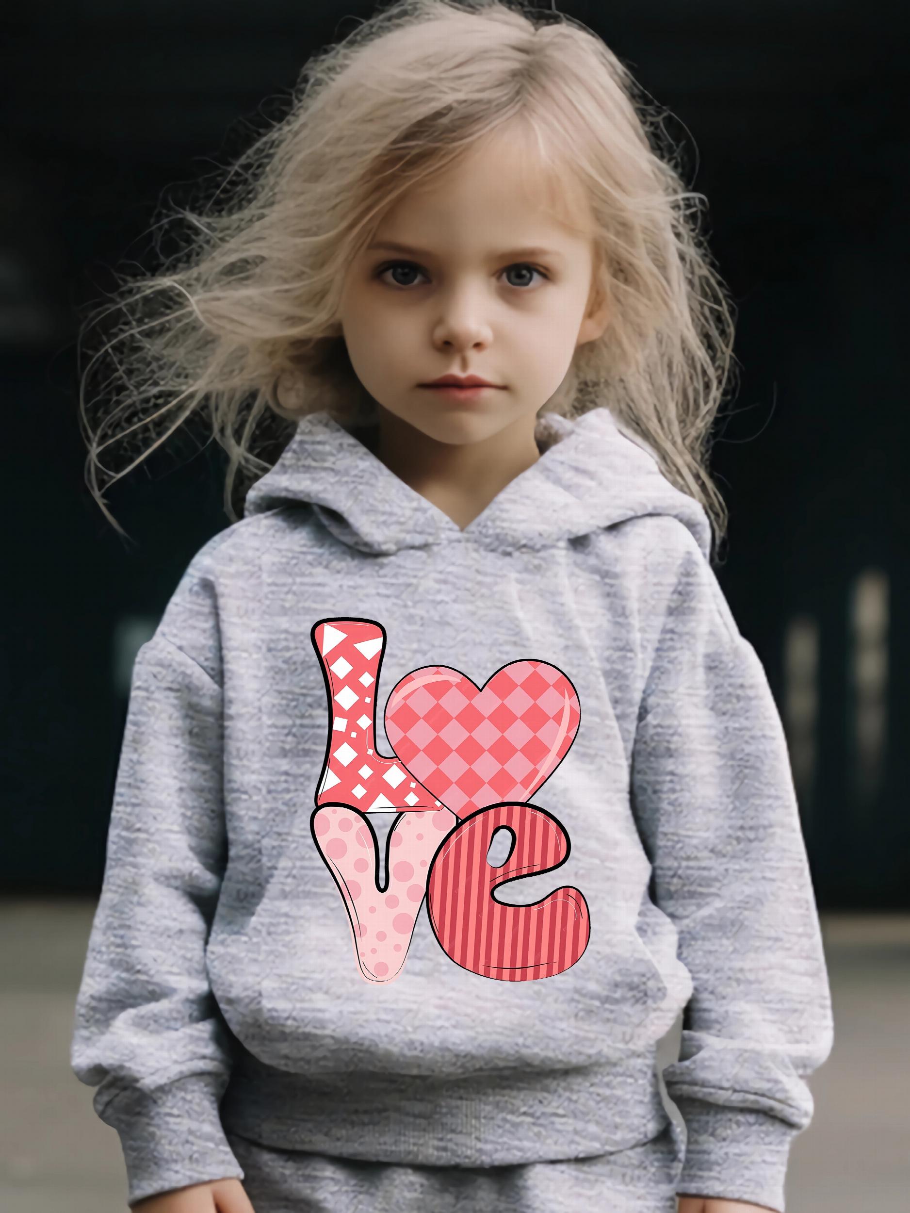 2pcs LOVE Print Heart Graphic Hoodies Pants Set Girls