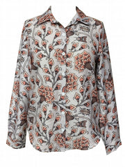 Floral Print Button Up Collar Shirt Top
