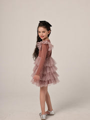 Star Girl Long Sleeve Mesh Tiered Party Tutu Dress Birthday Princess