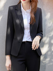 Solid Single Breasted Blazer Lapel Work Office Outerwear Women's Clothing