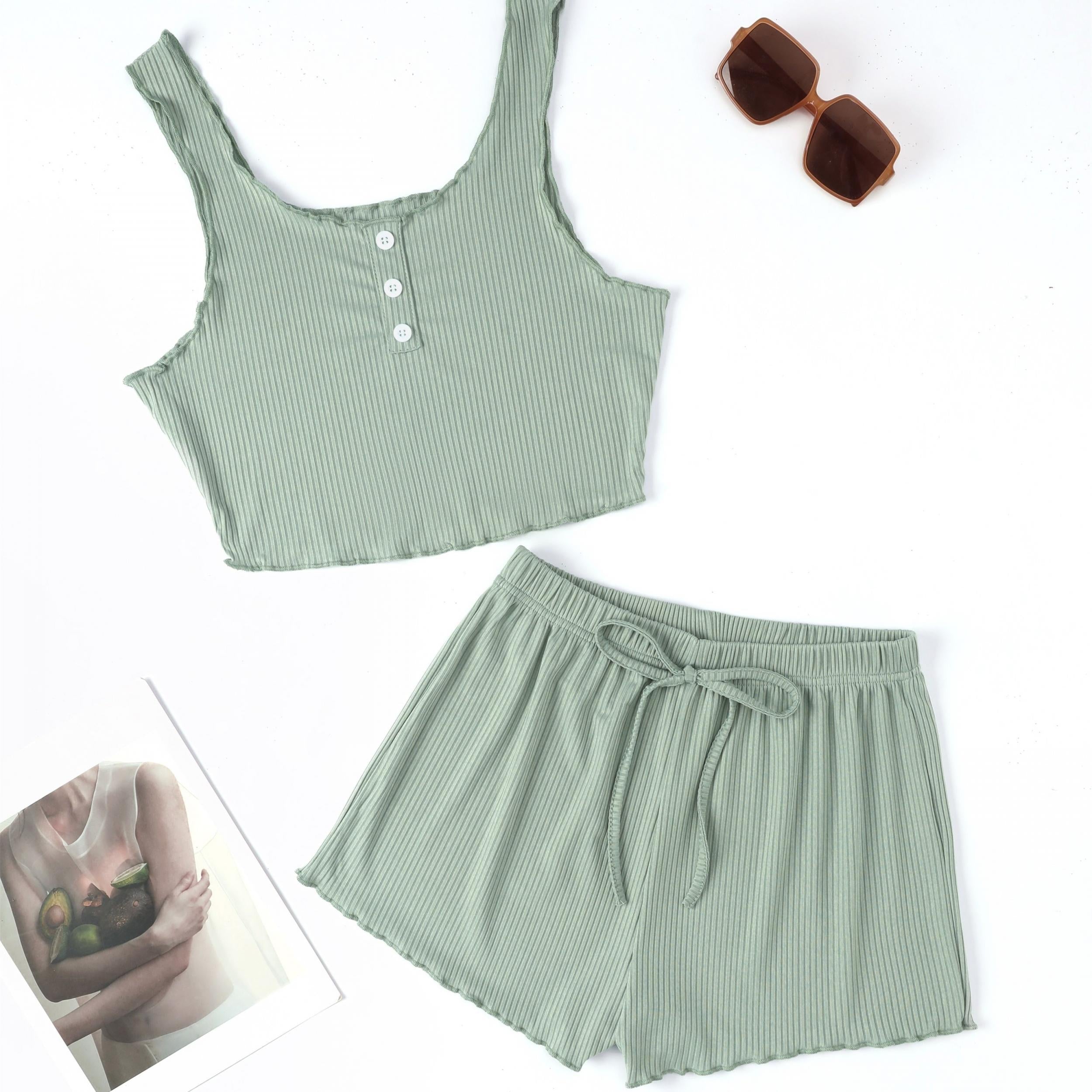 Tank Top & Lace Up Shorts Pajama Set
