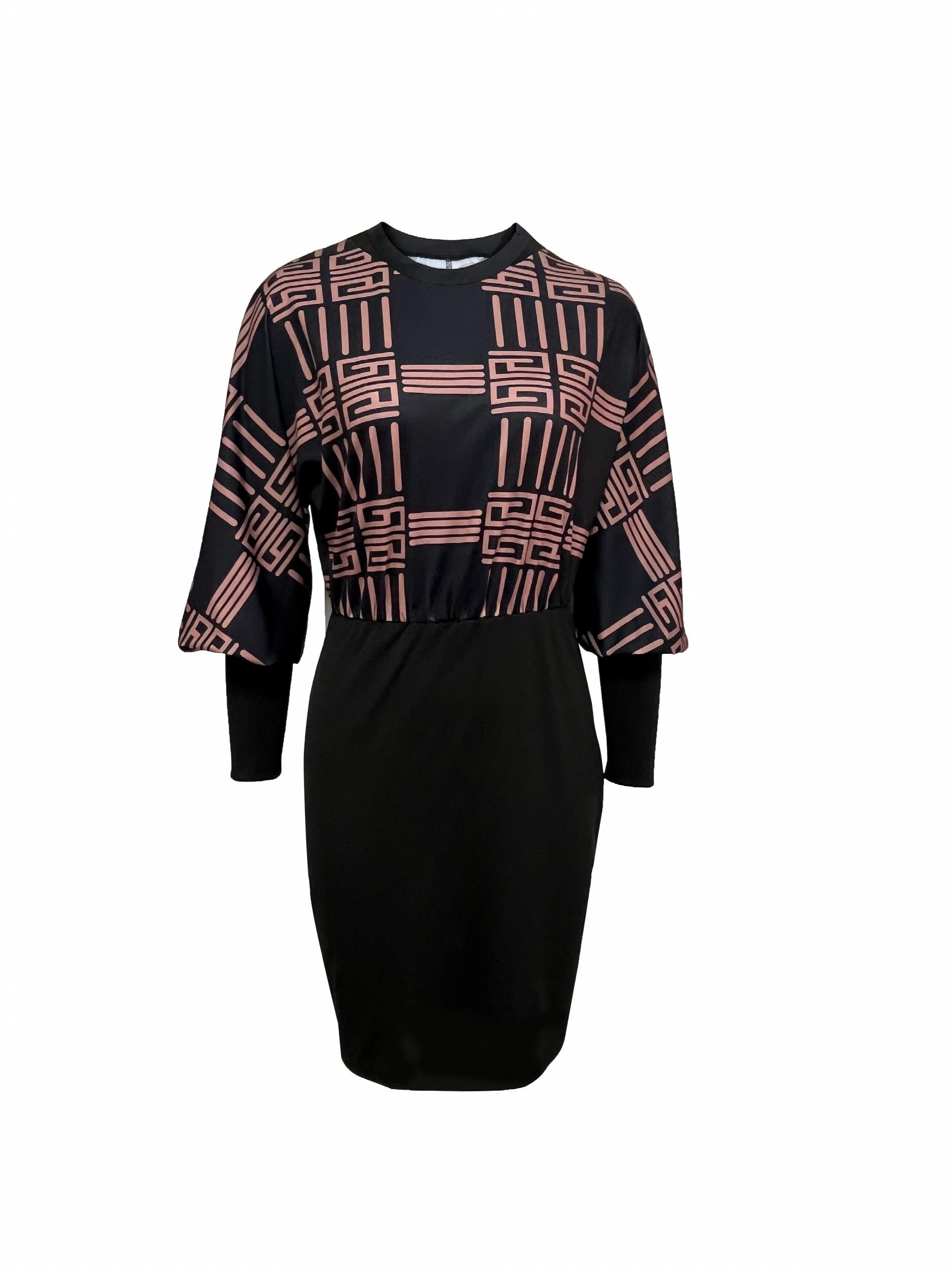 Geometric Print Crew Neck Slim Dress
