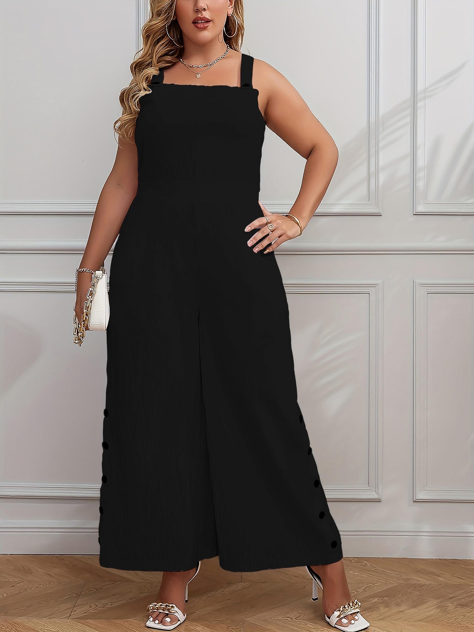 Button Decor Wide Leg Jumpsuit Women's Overalls