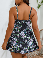 Floral Print Tankini Set Tie Front Peplum Cami Top & Underwear