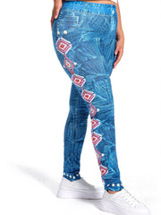 Women's Plus Geometric & Denim Print Skinny Leggings