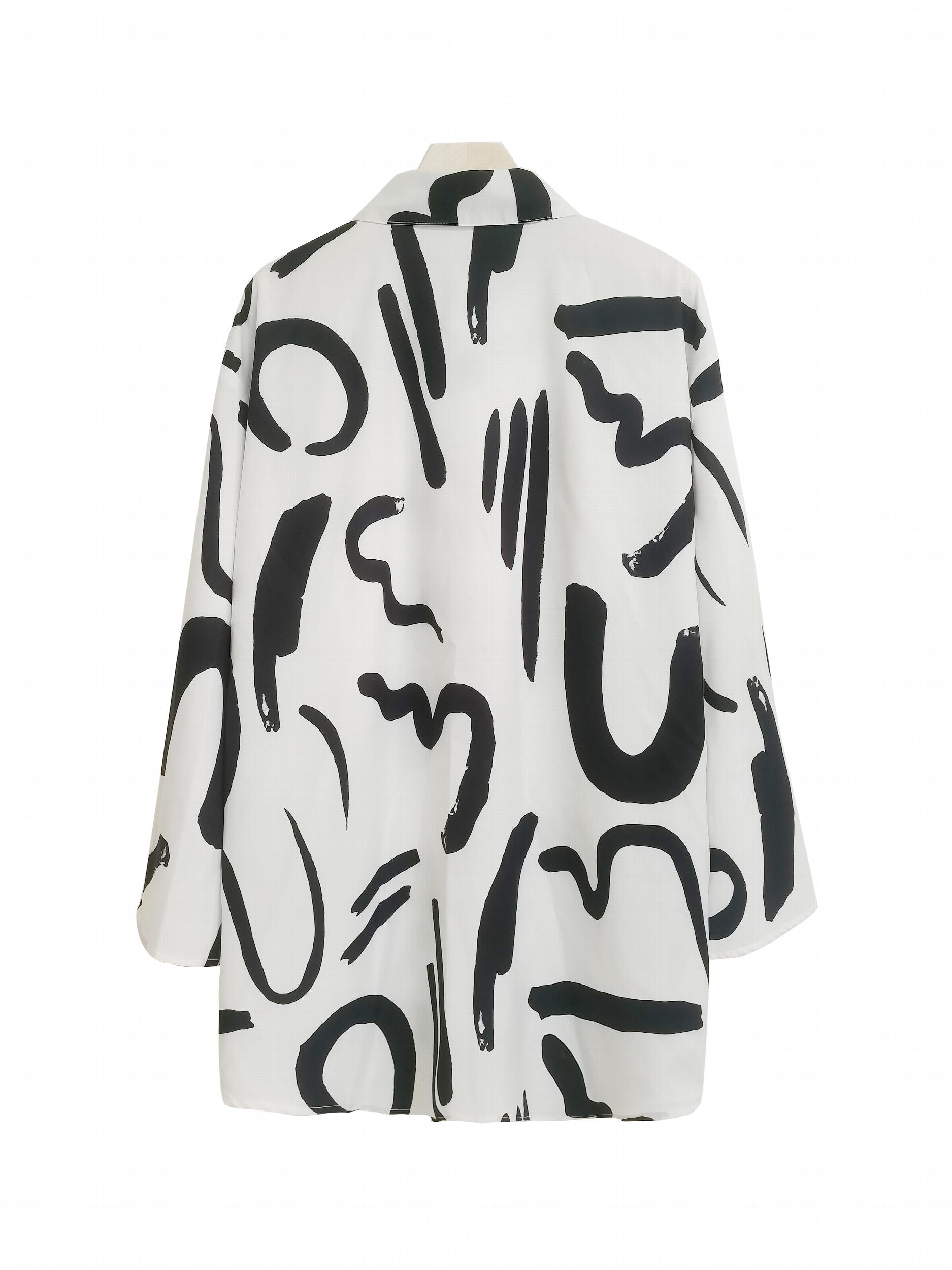 Graffiti Print Button Up Blouse Long Sleeve