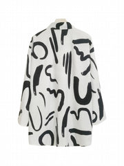 Graffiti Print Button Up Blouse Long Sleeve