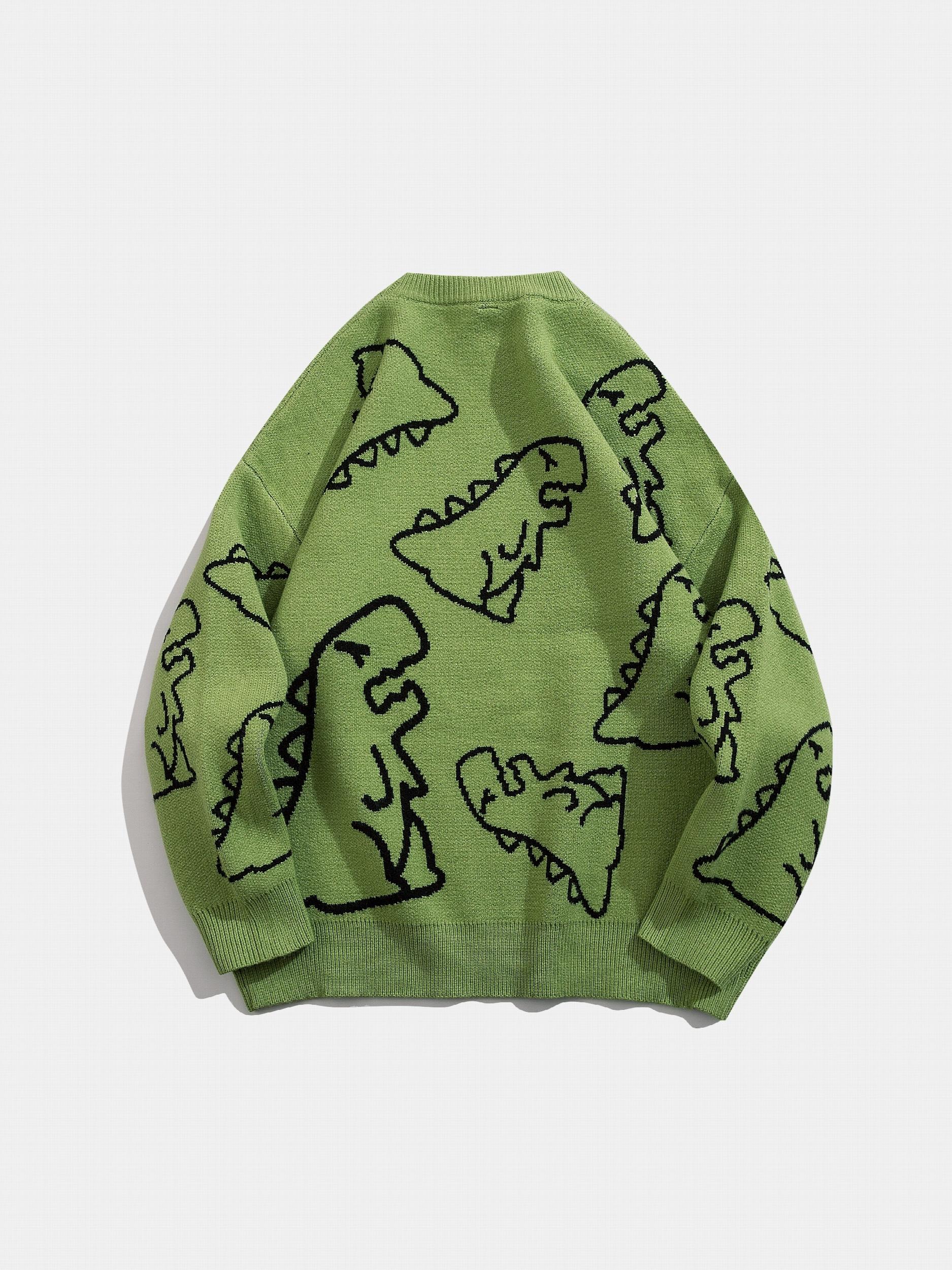 Dinosaur Pattern Knitted Sweater Men's Casual Warm Round Neck Pullover