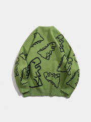 Dinosaur Pattern Knitted Sweater Men's Casual Warm Round Neck Pullover