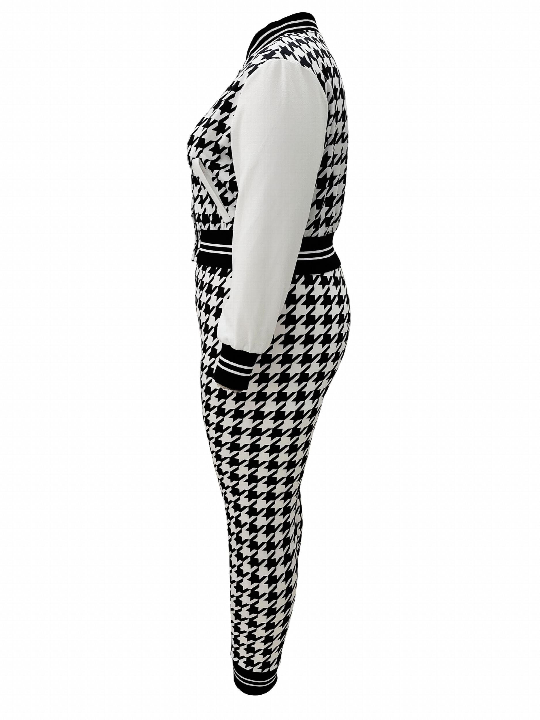 Houndstooth Crop Coat & Jogger Pants Set