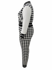 Houndstooth Crop Coat & Jogger Pants Set