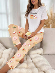 Cartoon Food Print Pajama Set Women's Sleepwear