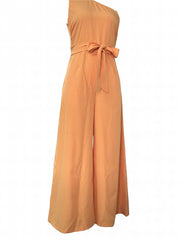 Wide Leg Lace Up Jumpsuit One Shoulder Sleeveless