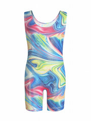 Girls Sleeveless Athletic Jumpsuit Gymnastics Leotards Cycling Training Wear