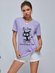 Cartoon Cat V Neck T-shirt for Women
