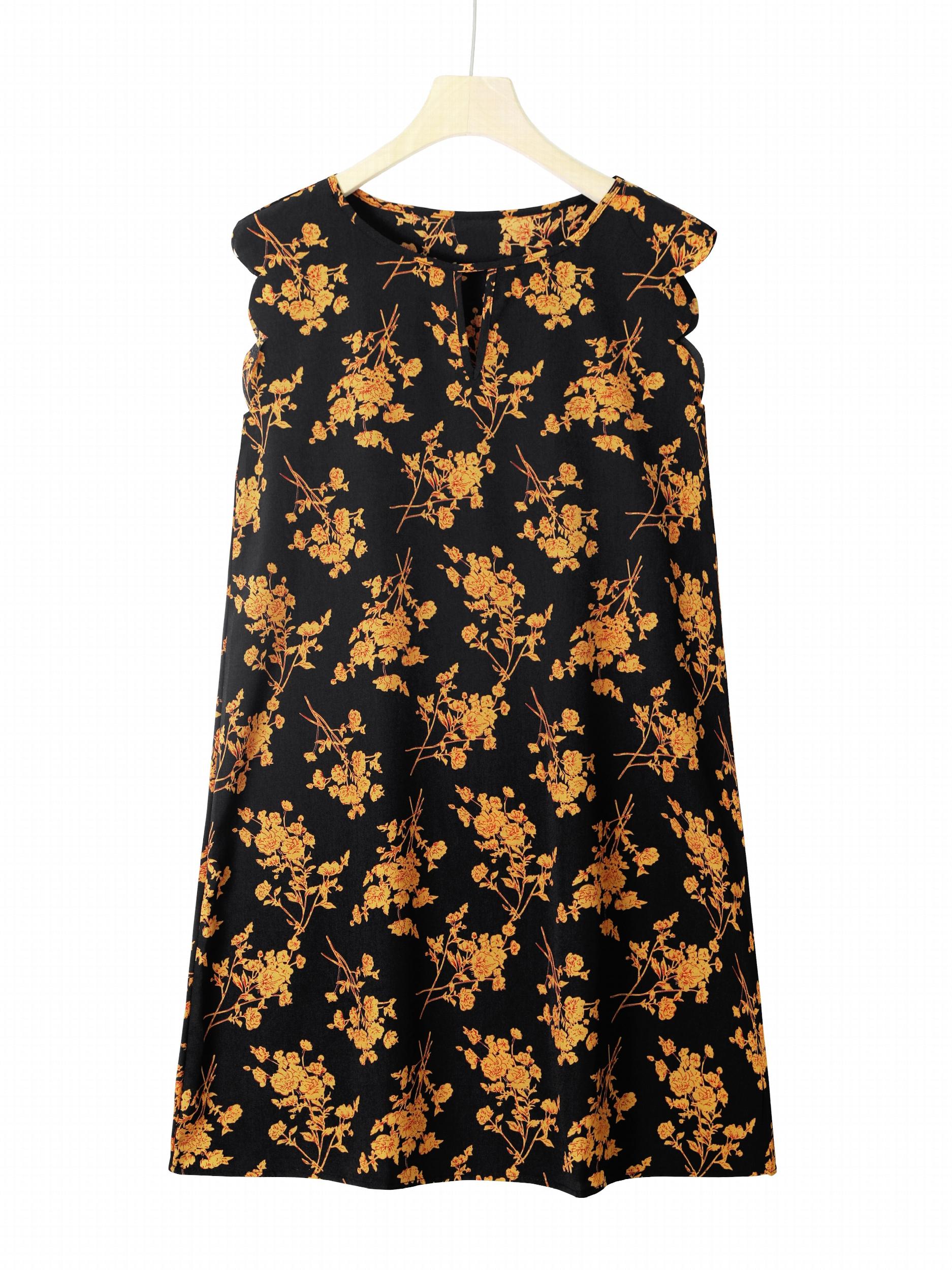 Floral Print Scalloped Dress Sleeveless Summer Casual