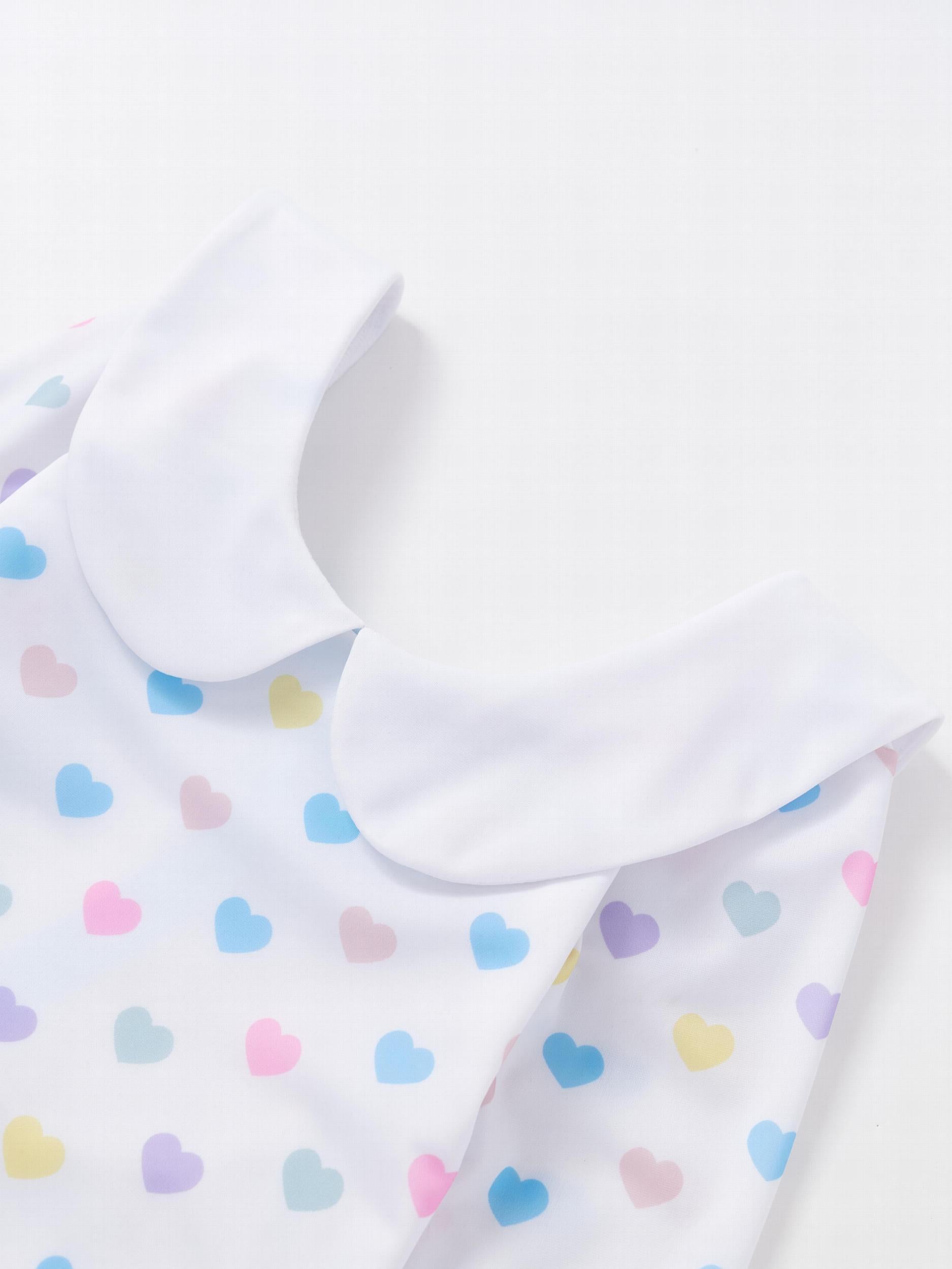 Girl's Heart Print Swimsuit Doll Collar Long Sleeve Bathing Suit