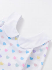 Girl's Heart Print Swimsuit Doll Collar Long Sleeve Bathing Suit