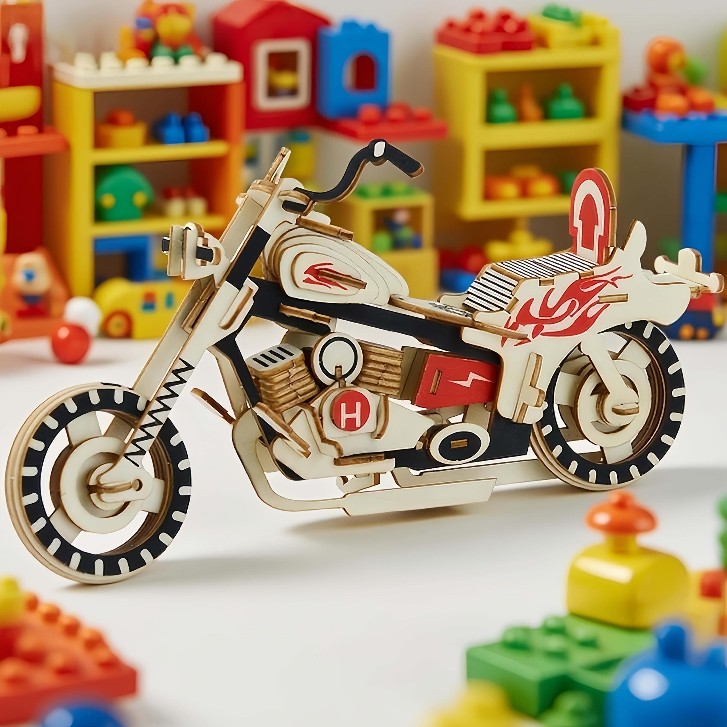 DIY Wooden Motorcycle Model 3D Building Block Car Home Decoration Birthday Gift