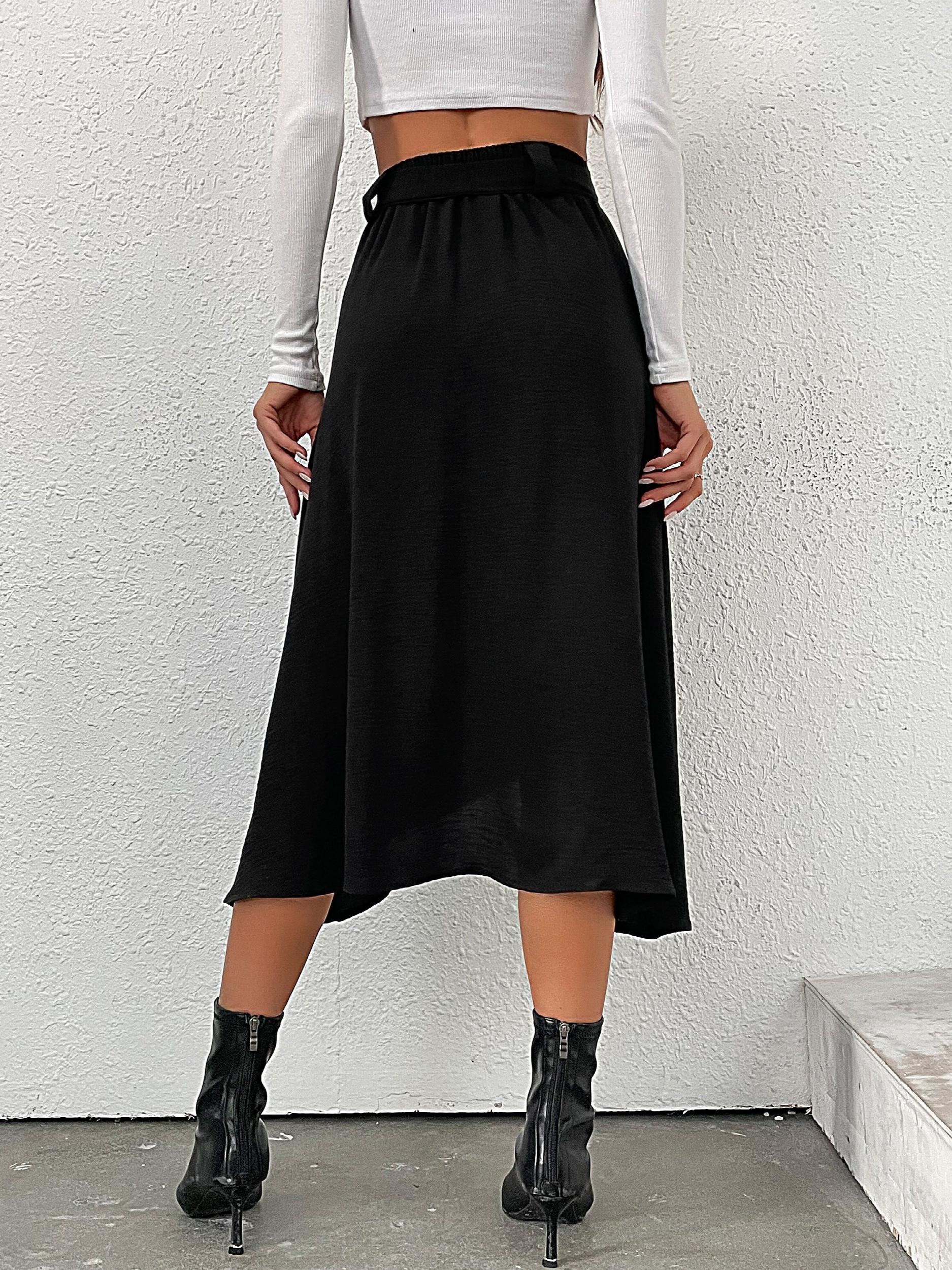 Women's Button Front Belted Skirt