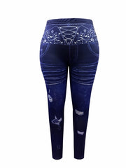 Denim Print High Rise Leggings
