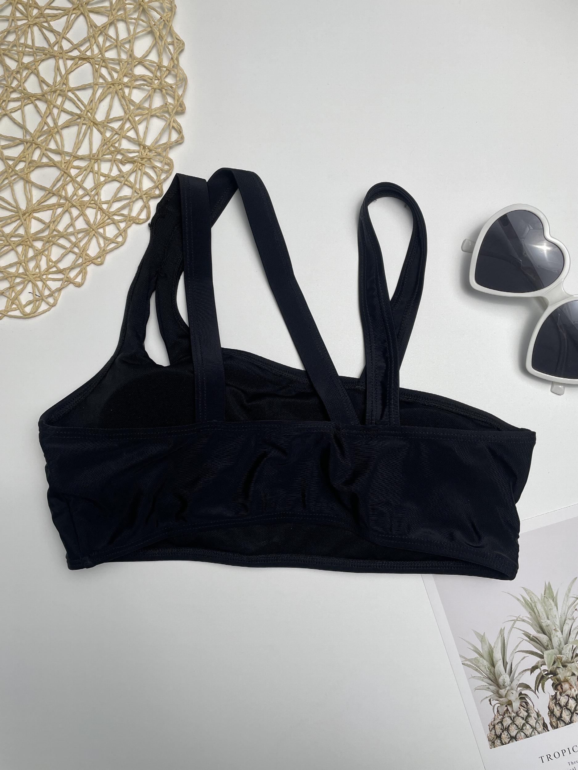 Stretchy Bikini Top Asymmetrical Neck Beachwear Top