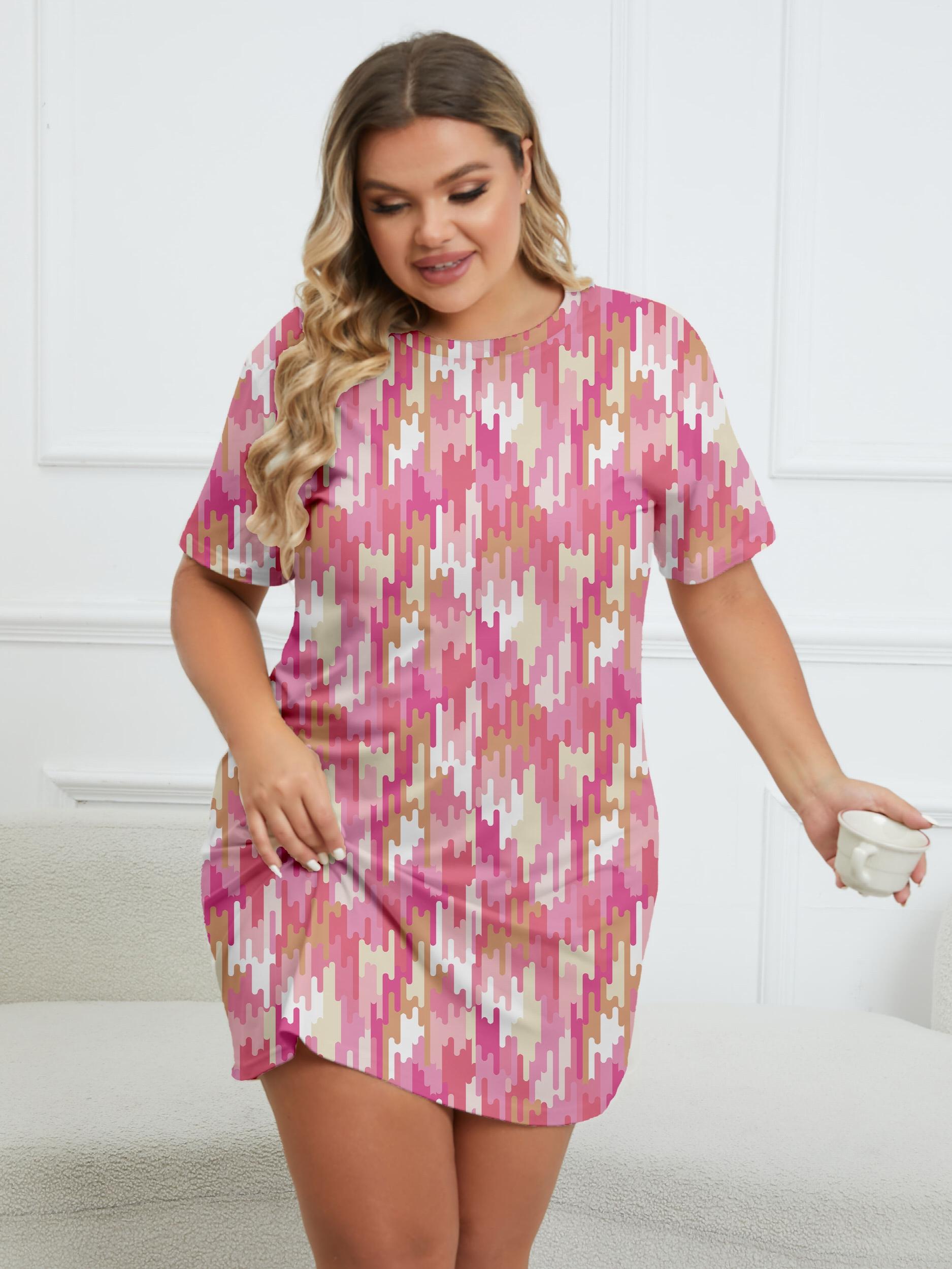Geo Print Round Neck Short Sleeve Dress