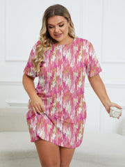 Geo Print Round Neck Short Sleeve Dress