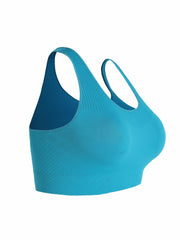 Sports Bra Women's Plus Solid Ribbed Round Neck High Stretch