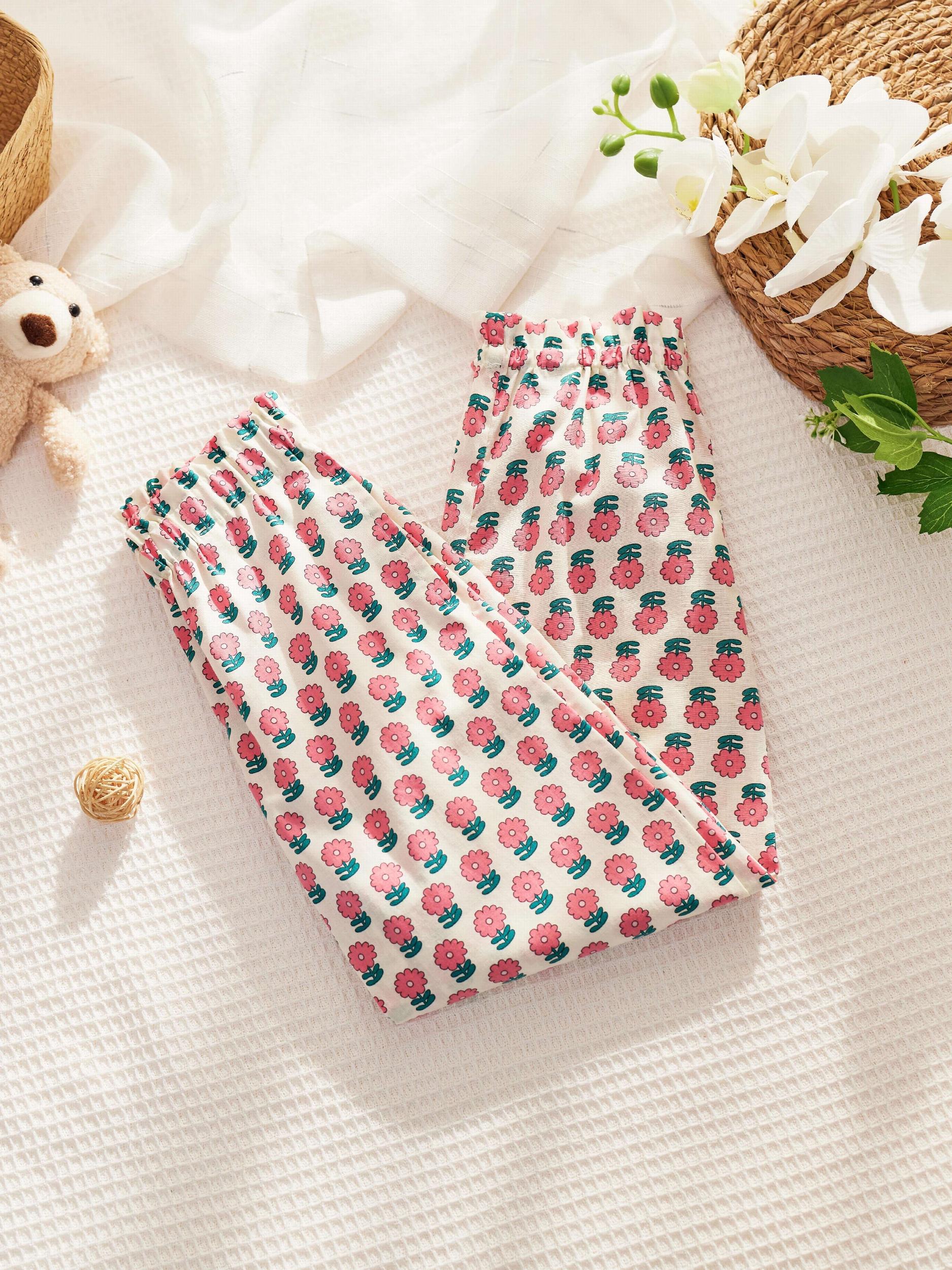 Tulip Floral Print Jogger For Girls Elastic Waist Casual Sweatpants
