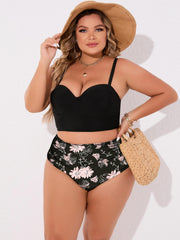 Solid Cami Top & Sunflower Print Pants Swimsuit Set