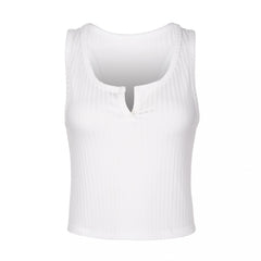 Textured Notched Neck Tank Top Slim Fit Summer Women's Clothing