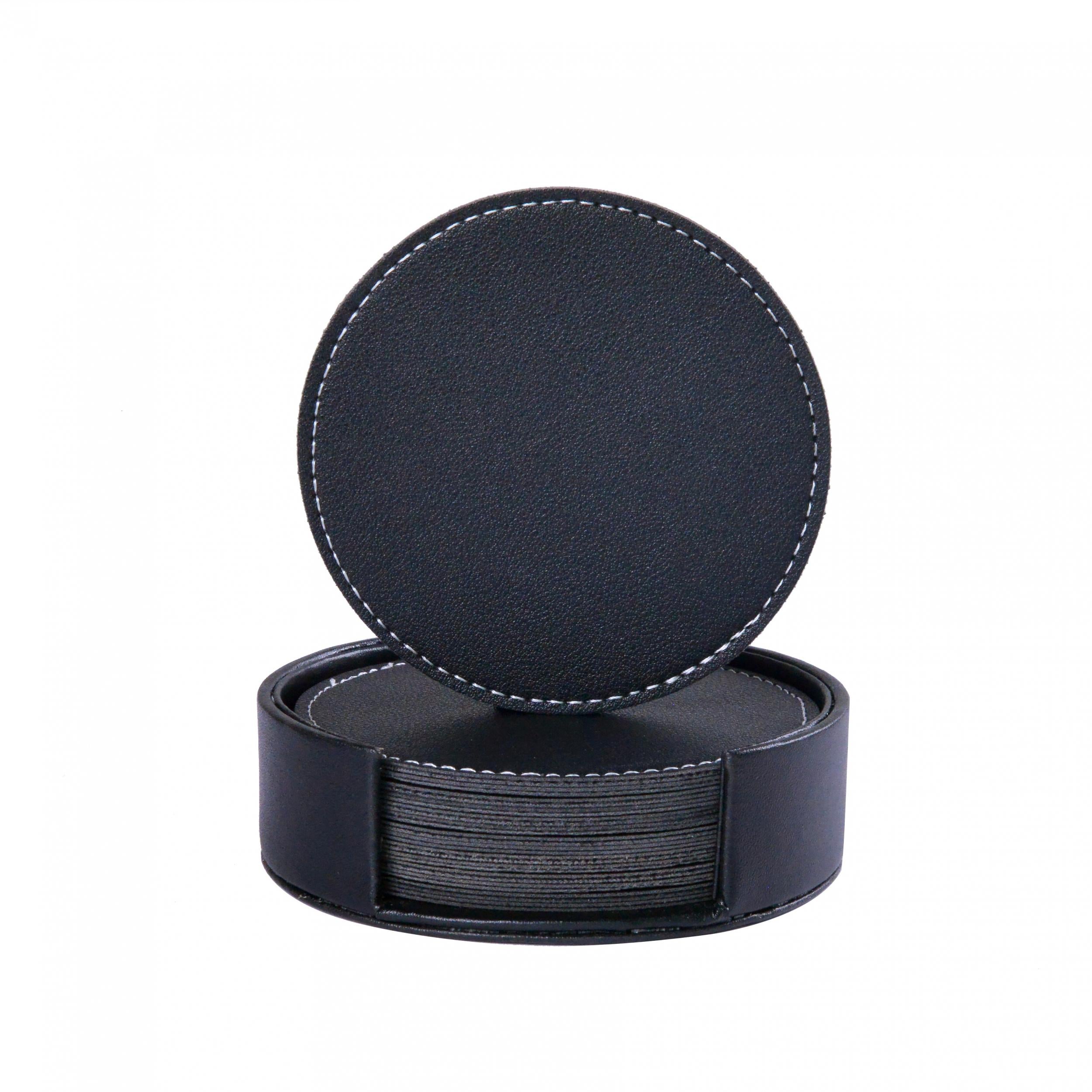 8pcs PU Leather Coasters Holder Waterproof Heat Resistant Drink Coaster