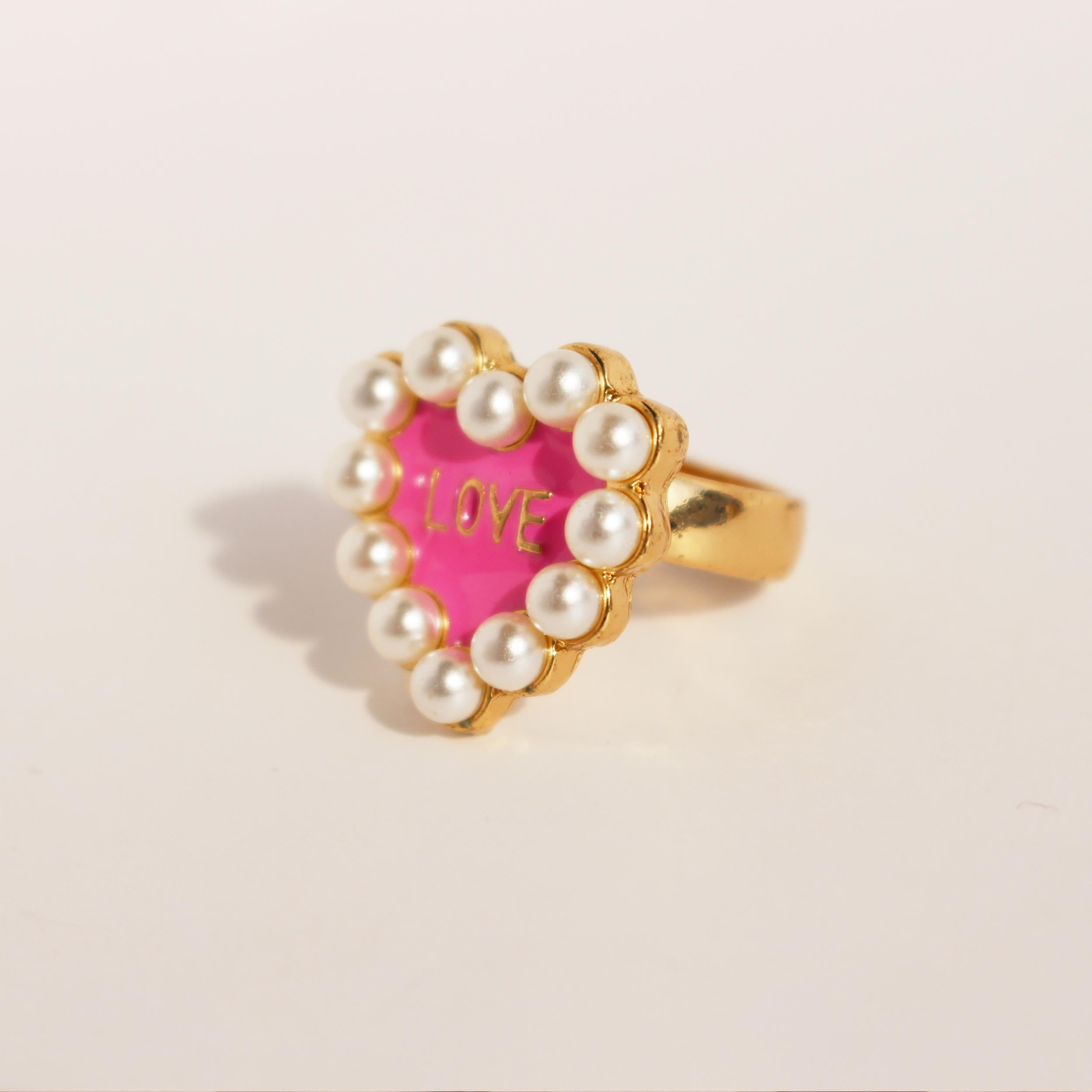 Romantic Letter Pattern Ring Faux Pearl Decor Ring