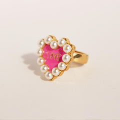 Romantic Letter Pattern Ring Faux Pearl Decor Ring