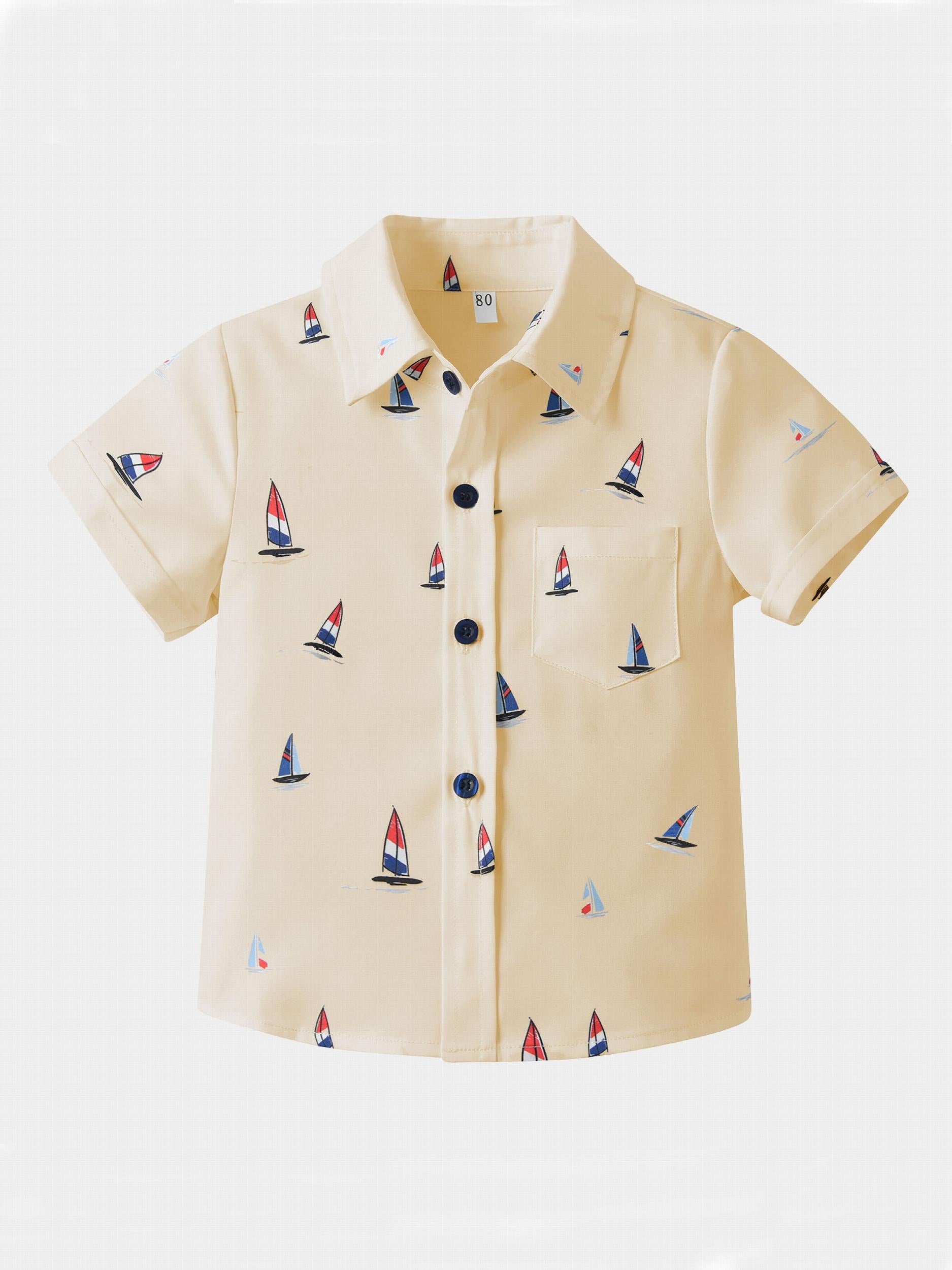 Boys Boat Print Lapel Shirt for Summer