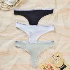 3 Pack Plus Size Sporty Underwear Set Ribbed High Stretch Bikini Brief
